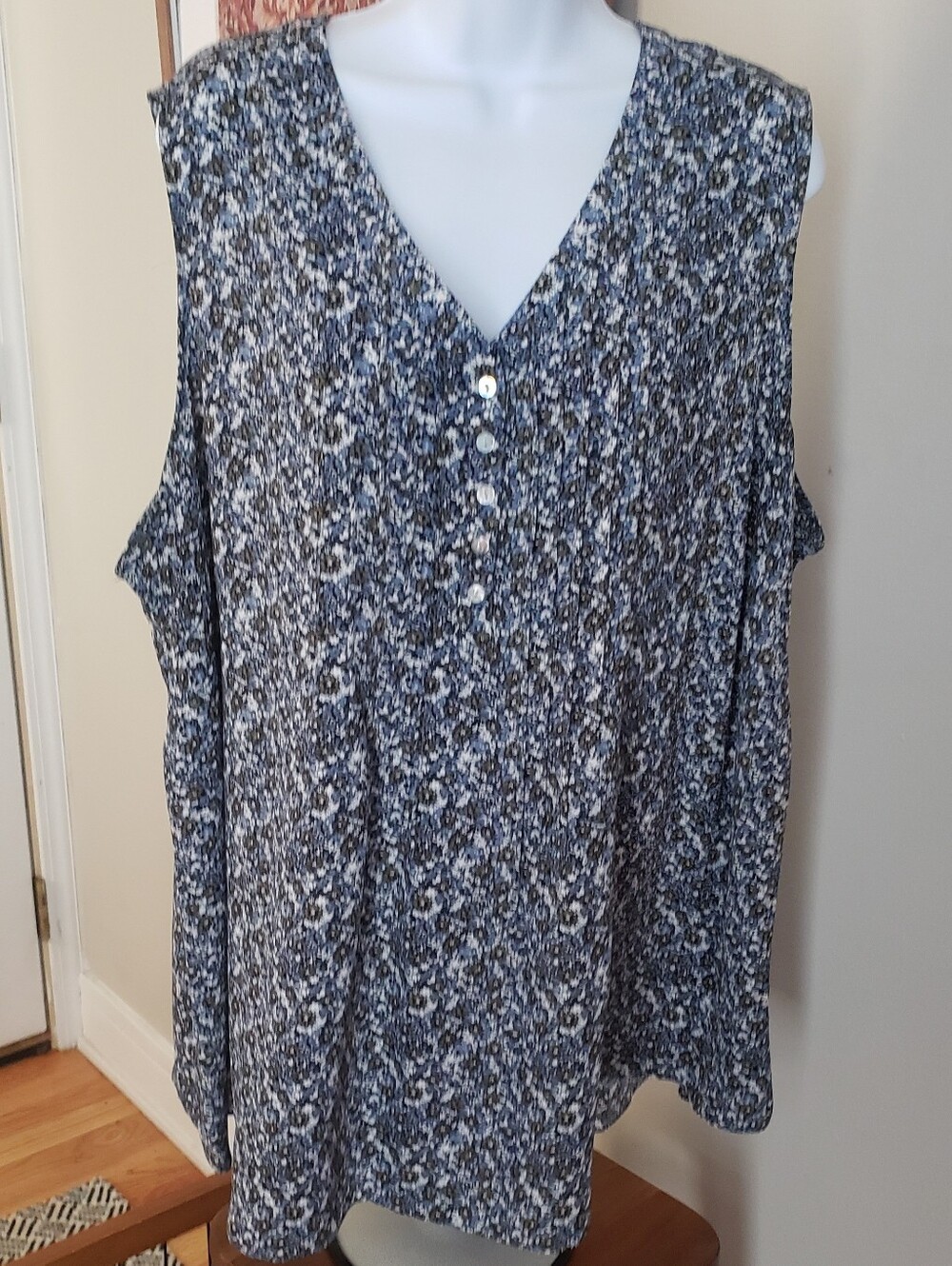 Rose+Olive, Sleeveless V-Neck Floral Tunic Top in Blue, 3X